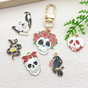 Gothic Halloween alloy enamel charms set with skull, snake, crow and apple pendants