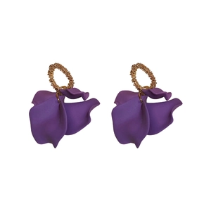 French vintage purple petal earrings with gold textured studs for women jewelry