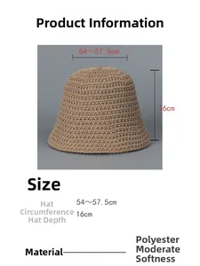 Size chart showing 54-57.5cm circumference and 16cm depth for the knit bucket hat