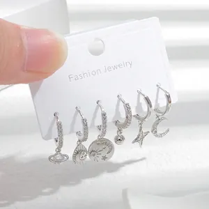 Pendientes De Aro De Cobre Estrella Luna Planeta Micro Pavé Circón Asimétricos Para Mujer Joyería Exquisita