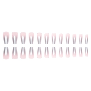 Silver gradient ballet press-on nails with 24 piece long coffin shape in pearly pink