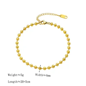 Minimalist 18K gold plated stainless steel bead anklet with 4mm balls and lobster clasp