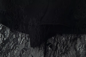Close-up macro view of intricate black floral lace pattern and mesh texture details
