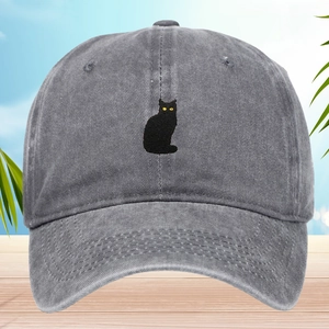 Vintage Gewaschene Baumwolle Baseballkappe Für Damen Herren Distressed Schwarze Katze Stickerei Verstellbar Mode Sonnenhut Outdoor Trucker Kappe