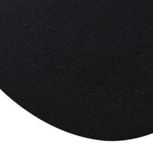 Detail of black baseball cap brim with high-density reinforced multi-row parallel stitching