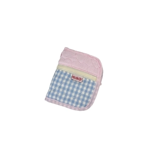 Quilted fabric binder notebook cover with pink quilting and blue plaid design