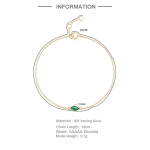 Macro shot showing 3x6mm marquise green zircon set on 19cm S925 sterling silver chain
