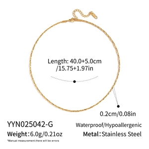 Detailed size chart of gold stainless steel link chain necklace with dimensions