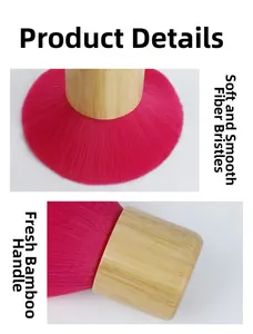 Close-up of soft pink synthetic bristles and natural bamboo handle of the powder brush