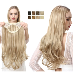 Golden brown long wavy one-piece hair extension showing inner net and natural look