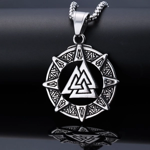Nordic Viking Rune Valknut Pendant Necklace Stainless Steel Odins Knot Mythology Vintage Punk Gothic Jewelry For Men