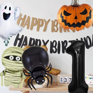 Halloween balloon set featuring ghost pumpkin and mummy foil balloons for party decor