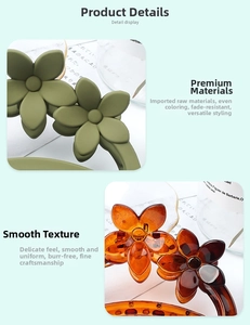 Detail view of matte green and amber resin flower hair claws with texture close-up