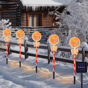 Solar Christmas Lollipop Ground Stake Lights LED Waterproof Outdoor Garden Pathway Candy Cane Decor Yard Markers
