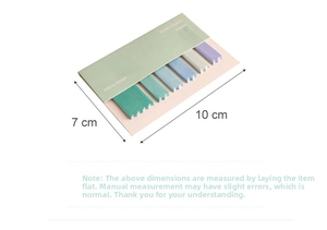 Detailed view of Morandi gradient sticky notes set with 10x7cm packaging dimensions