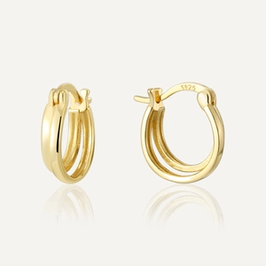 Minimalist 925 Sterling Silver Double Layer Hoop Earrings 14K Gold Plated Geometric Geometric Earrings For Women Jewelry Gift