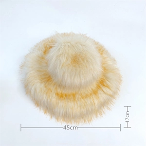Faux fur winter hat dimensions showing 45cm diameter and 17cm height for styling