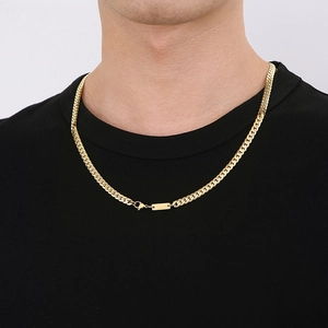 Golden Cuban link chain necklace for men and women featuring a minimalist rectangular clasp