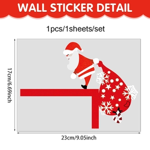 Christmas Santa Claus door corner sticker with gift bag and snowflakes 23x17cm PVC decal