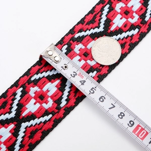 Ethnic red jacquard 5cm wide adjustable canvas bag strap with measurement tape