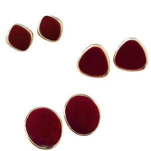 Retro burgundy velvet geometric stud earrings set in square, triangle and oval shapes