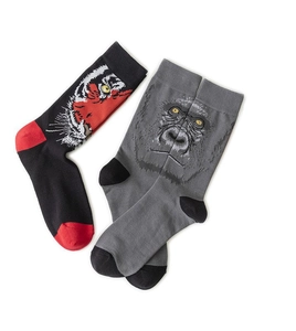 Detailed knit texture of trendy crew socks with bold tiger and gorilla face patterns