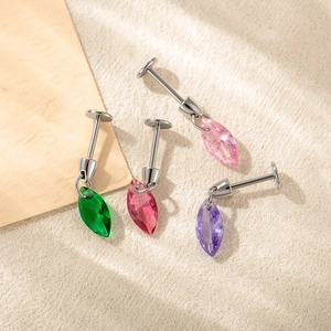 Minimalist geometric zircon cartilage piercing studs set with colorful teardrop pendants
