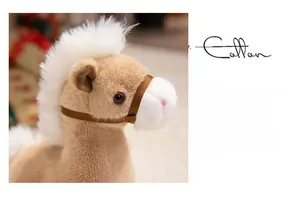 Close-up of soft brown plush pony with fluffy white mane and tail details