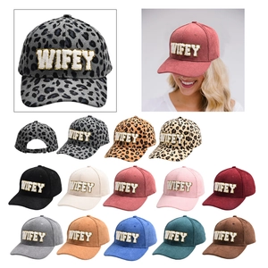 Corduroy WIFEY embroidered baseball cap in multiple colors and trendy leopard print
