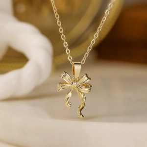 Elegant Bowknot Pendant Necklace Brass With Zircon Minimalist Sweet Clavicle Chain For Women Fashion Jewelry