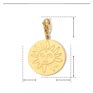 Detailed size parameters for golden stainless steel sun totem pendant with lobster clasp