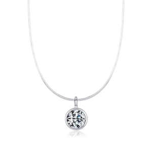 Elegant S925 sterling silver solitaire necklace with sparkling round diamond and snake chain
