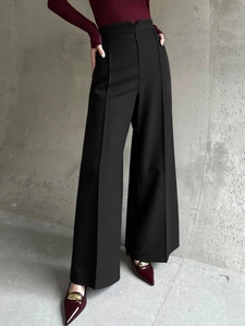 Schwarze Schlaghose für Damen mit hoher Taille, V-Schnitt und elegantem Fall im Business-Stil