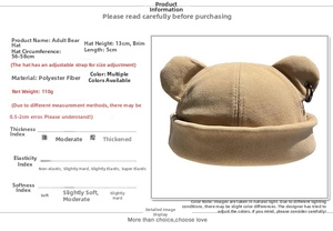Detailed sizing chart and specifications for the cat ear brimless docker cap