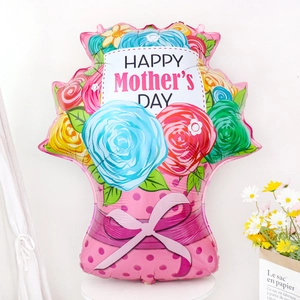Floral basket trophy foil balloon with Happy Mother's Day text for party decoration