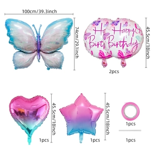Colorful butterfly balloon set with Happy Birthday letters and star heart shapes