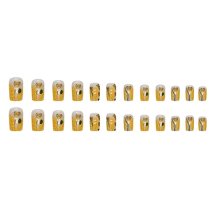 24pcs yellow square press-on nails with corn texture and golden glitter heart patterns