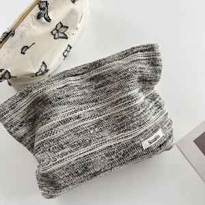 Bolsa de Maquillaje de Tela Jacquard de Gran Capacidad Portátil con Patrón de Mariposa y Rayas Organizador de Cosméticos de Viaje Mujer