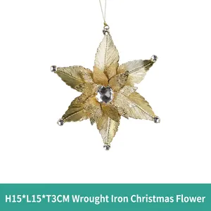 Golden iron Christmas flower ornament with 15cm star shape and faux diamond accents