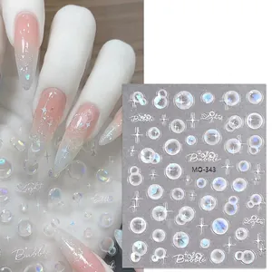 Shell luster bubble nail stickers with 3D star patterns and iridescent finish