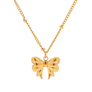 18K gold plated stainless steel bead chain necklace with a minimalist butterfly pendant