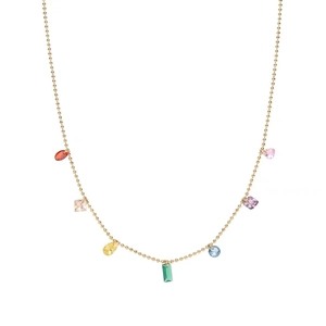 Rainbow teardrop zircon necklace in gold-plated stainless steel with colorful stones