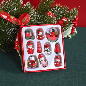 Christmas Tree Hanging Ornaments Hand Painted Wood Santa Snowman Angel Assorted Shapes Holiday Home Desktop Decorative
