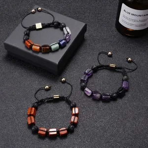 Handmade woven natural lava stone and quartz crystal beaded bracelet set for men and women