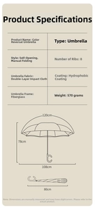 Detailed size chart for double-layer inverted umbrella with 108cm diameter and 80cm length