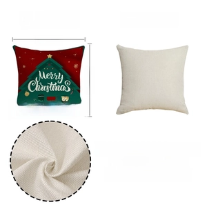 Detail of red snowman Christmas pillowcase 18x18in showing 100% polyester fabric and size