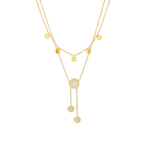Doppelreihige Halskette Edelstahl Römische Zahlen Perlmutt Muschel Y-Form Vergoldet Mode Schmuck Damen