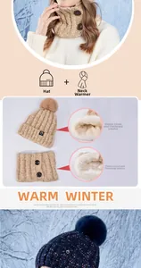 Detail view of thickened fleece lining on winter knit hat and neck warmer set