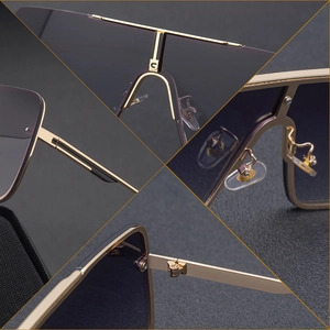 Fashion oversized square sunglasses with gold metal frame and gradient lenses for men