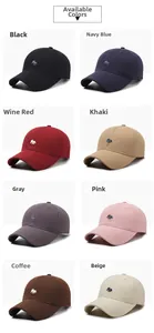 Detailed grid view showing eight colors of cotton baseball caps with animal embroidery